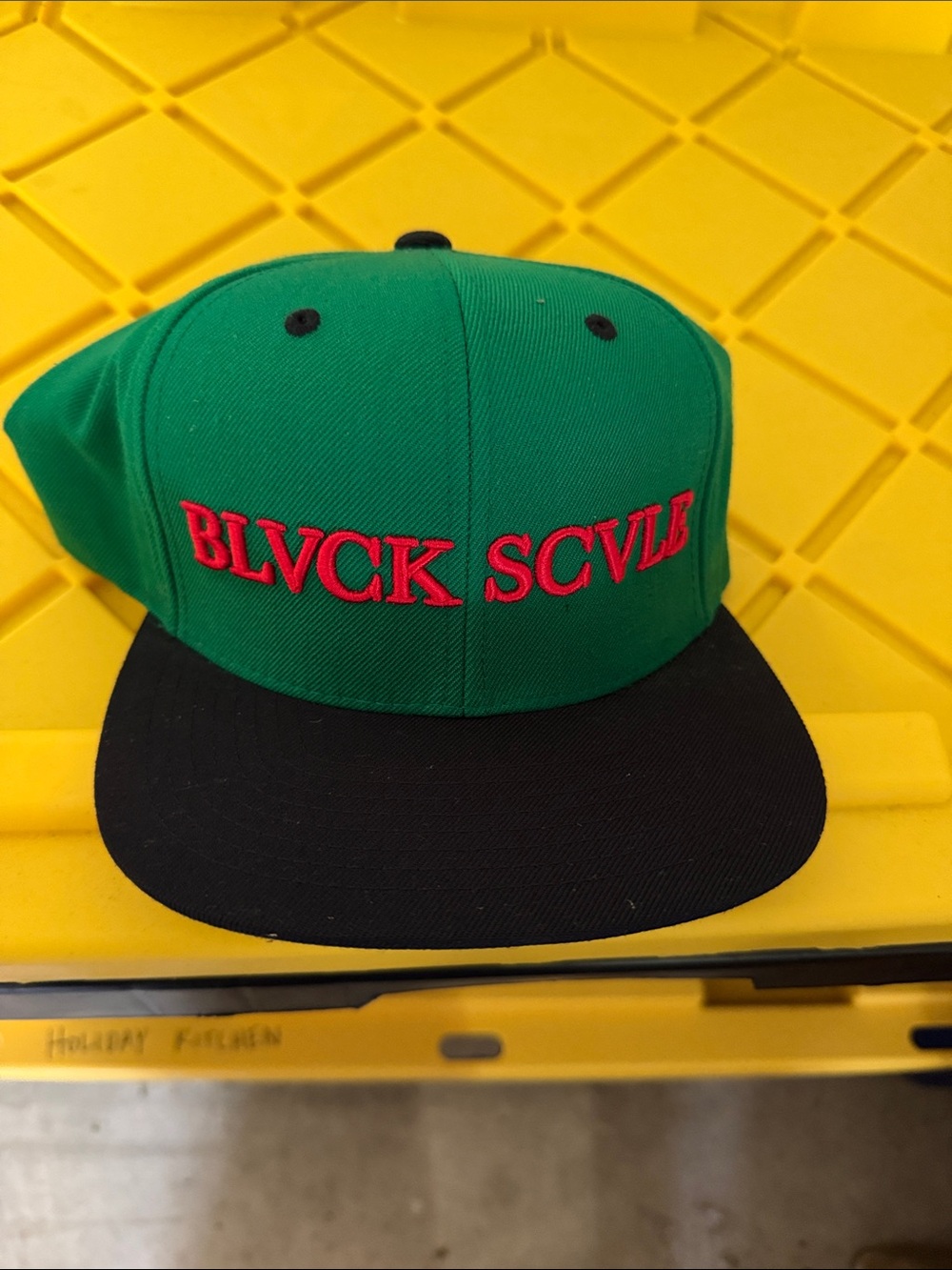Black BLVCK SCVLE Green and Black Snapback Hat with Red Embroidery